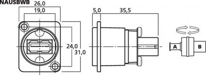 Neutrik NAUSBWB USB A-naaras D-Size runkoliitin A/B - Image 3