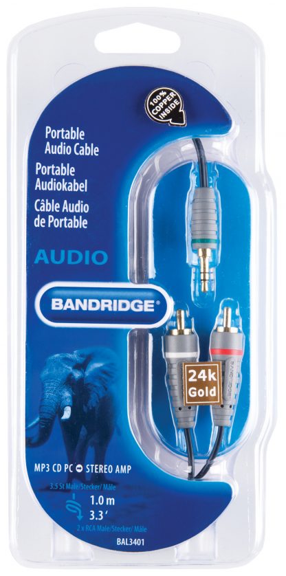 Bandridge 3.5mm TRS-uros / 2 x RCA-uros 1m - Image 3