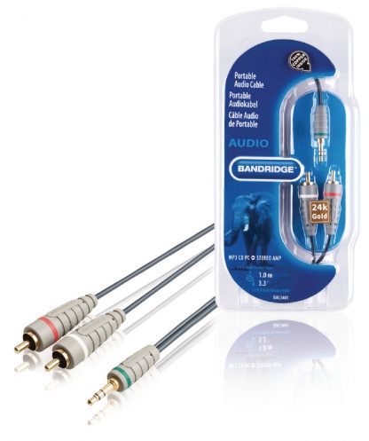 Bandridge 3.5mm TRS-uros / 2 x RCA-uros 1m