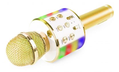 FENTON KM15G karaoke mikrofoni kaiuttimella ja bluetooth pop up karaoke Led-valoilla Kultainen