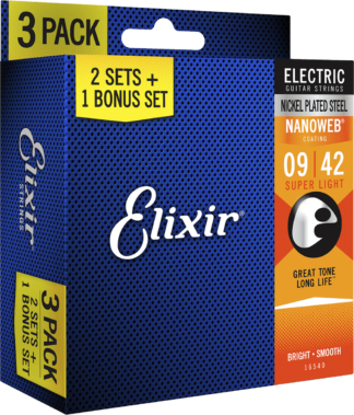 Elixir Nanoweb Light 3P sähkökitaran kielet 09-042 2x+1x Bonus