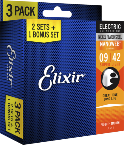 Elixir Nanoweb Light 3P sähkökitaran kielet 09-042 2x+1x Bonus