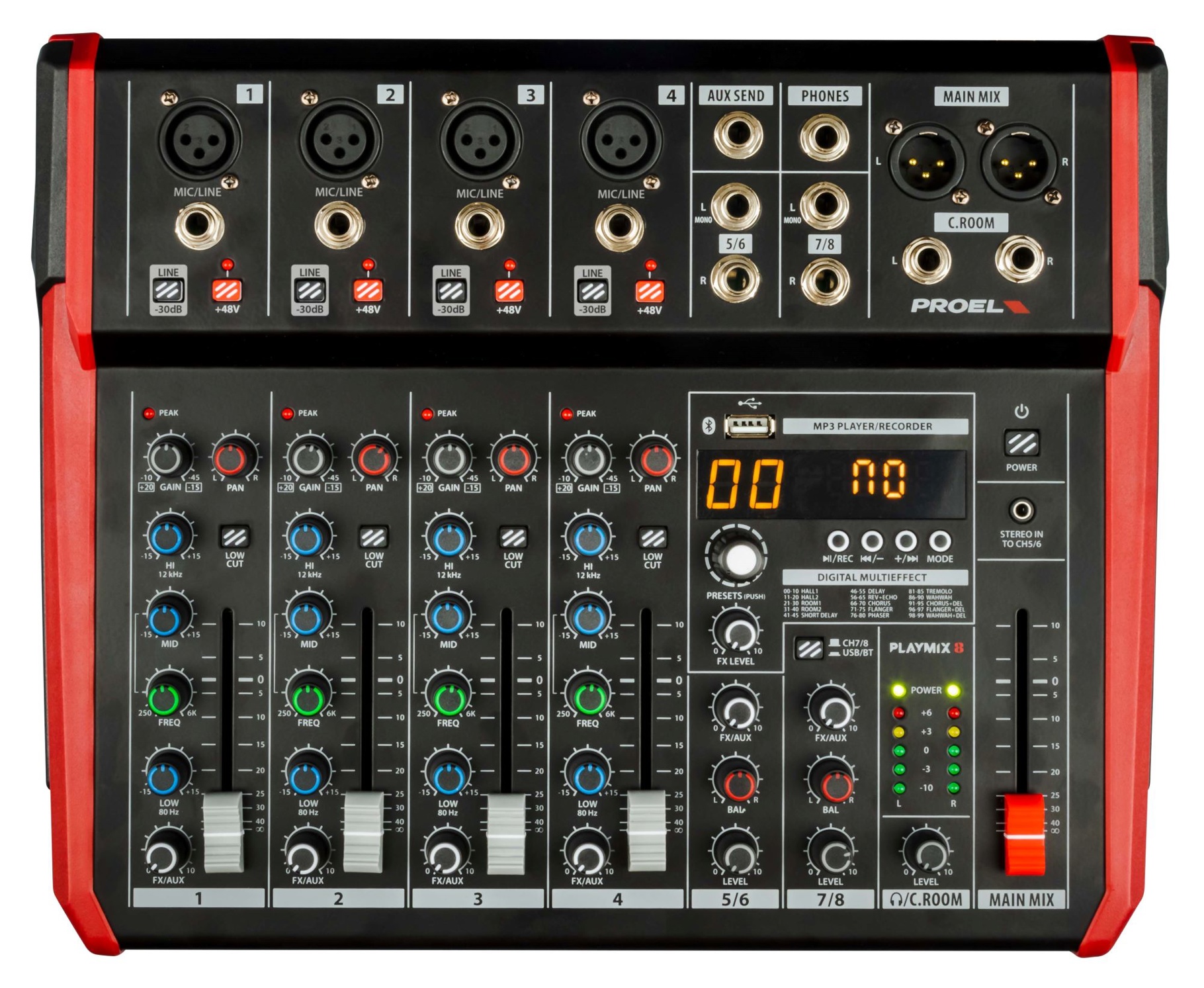 PROEL PLAYMIX8, mikseri, USB-toisto ja äänitys, Bluetooth
